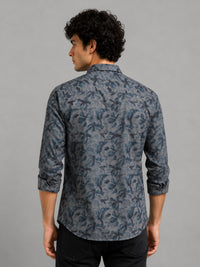 Men Navy Slim Fit Floral Printed Full Sleeve Casual Shirt