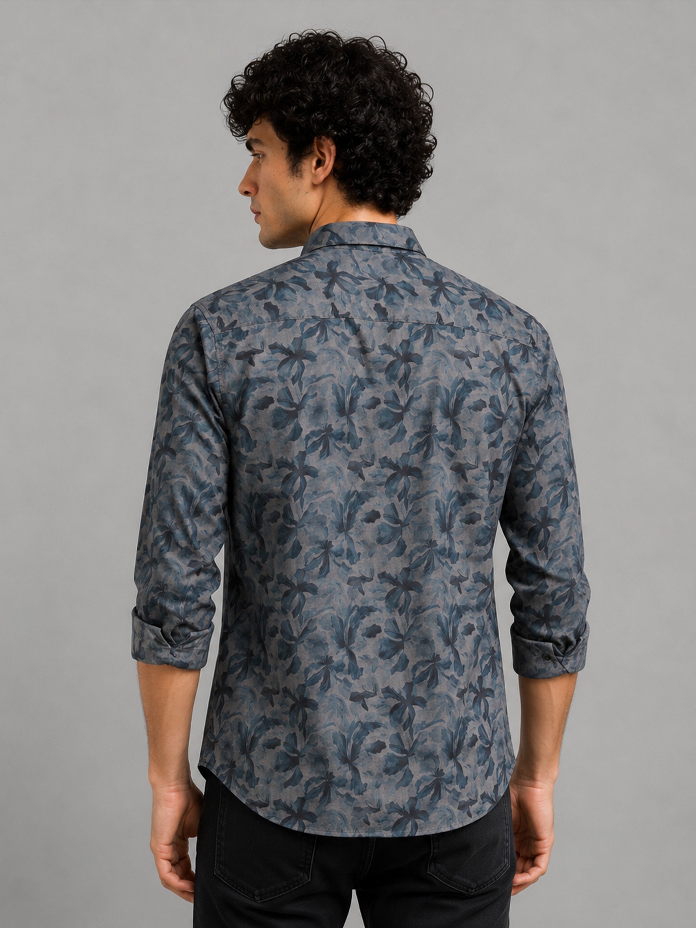Men Navy Slim Fit Floral Printed Full Sleeve Casual Shirt