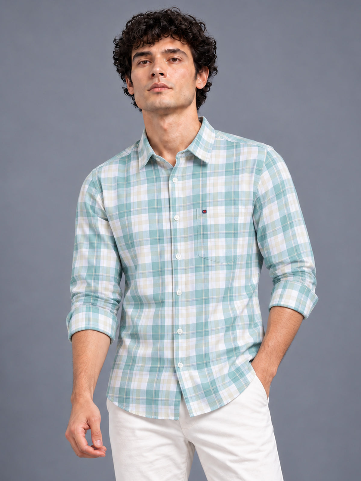 Men Green Slim Fit Tartan checkered Casual Shirt