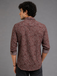 Men Maroon Slim Fit Printed Full Sleeve Casual Shirt