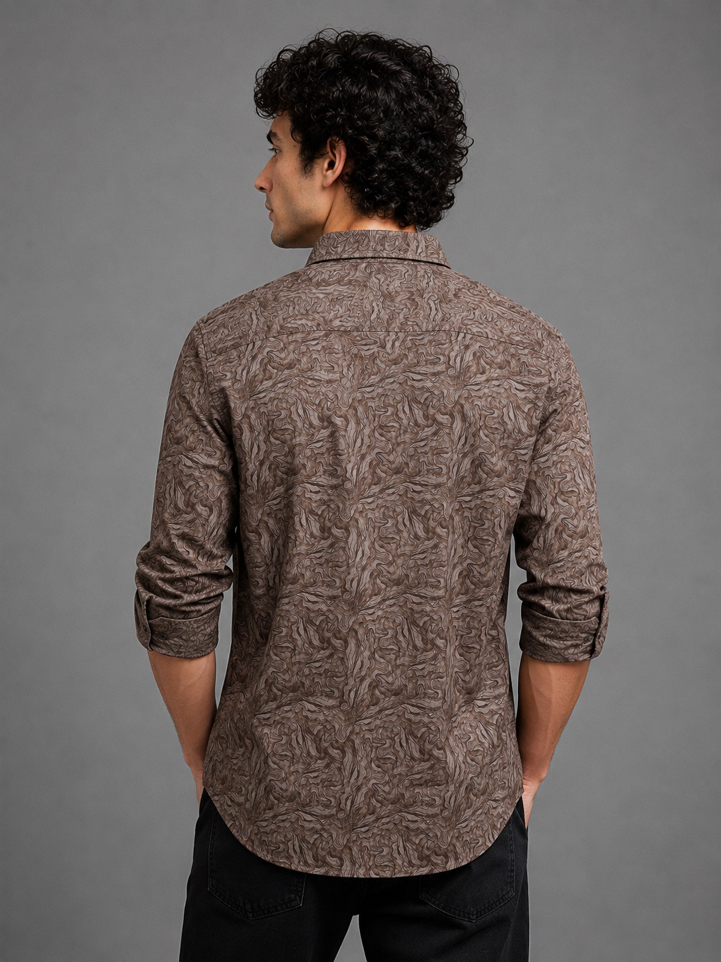 Men Beige Slim Fit Printed Full Sleeve Casual Shirt
