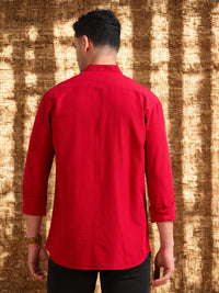 Men Red Slim Fit Solid Full Sleeve Casual Shirt