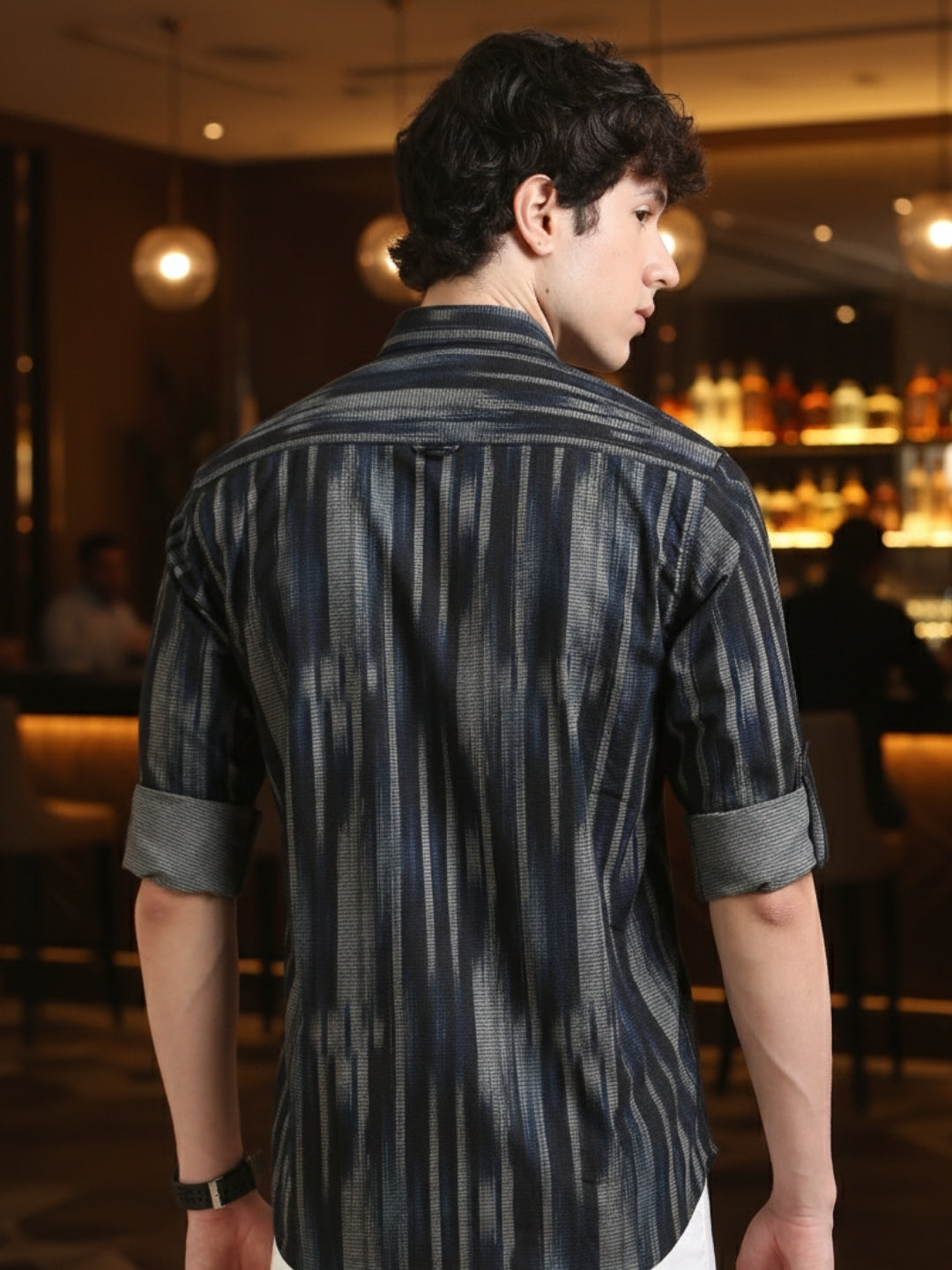 Men Navy  Slim Fit Printed Full Sleeve Casual Shirt