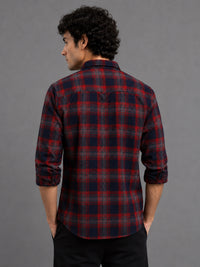 Men Red Slim Fit Check Full Sleeve Casual Shirt