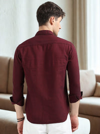 Maroon Solid Slim Fit Casual Shirts