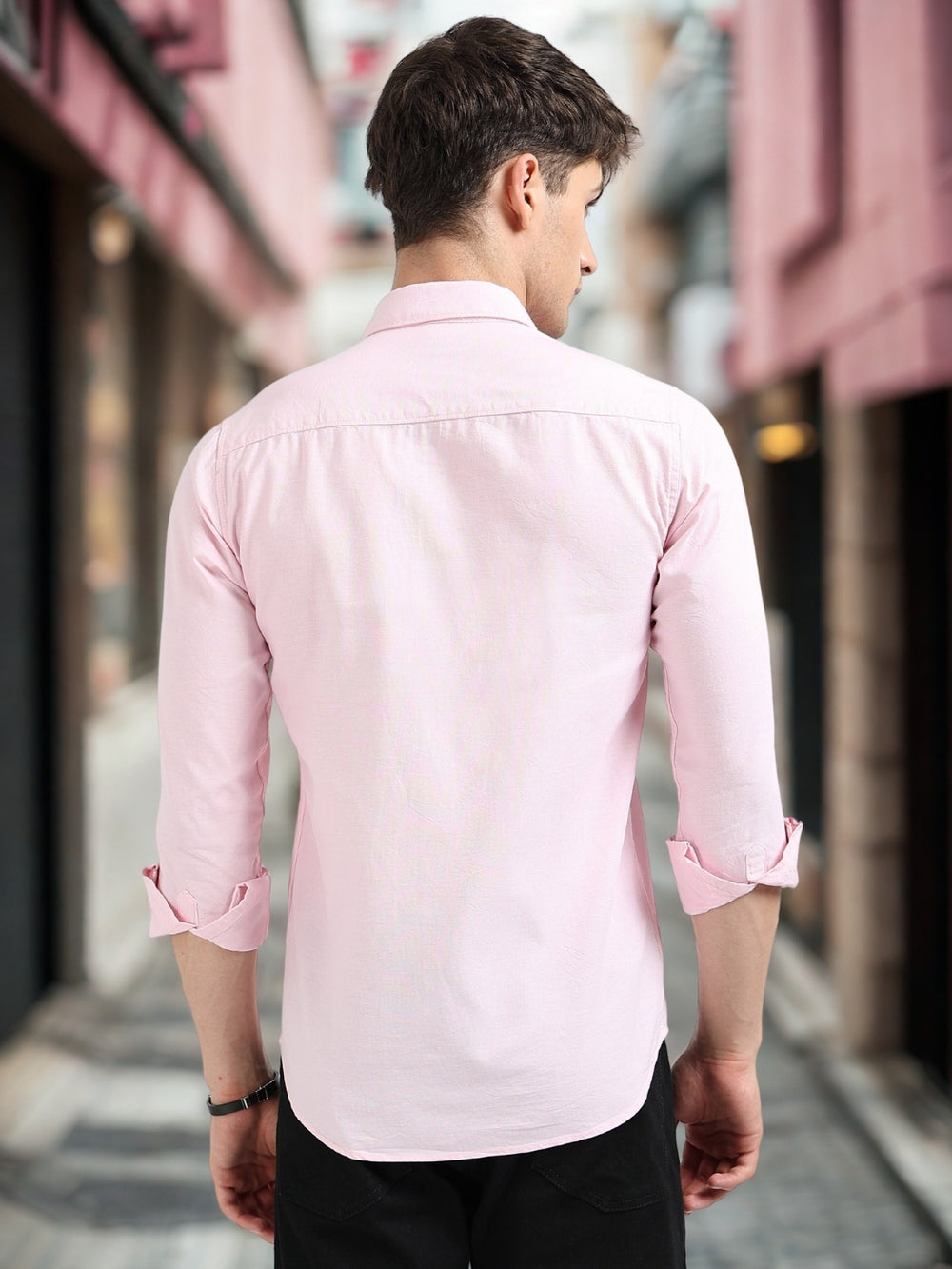 Baby Pink Solid Slim Fit Casual Shirts