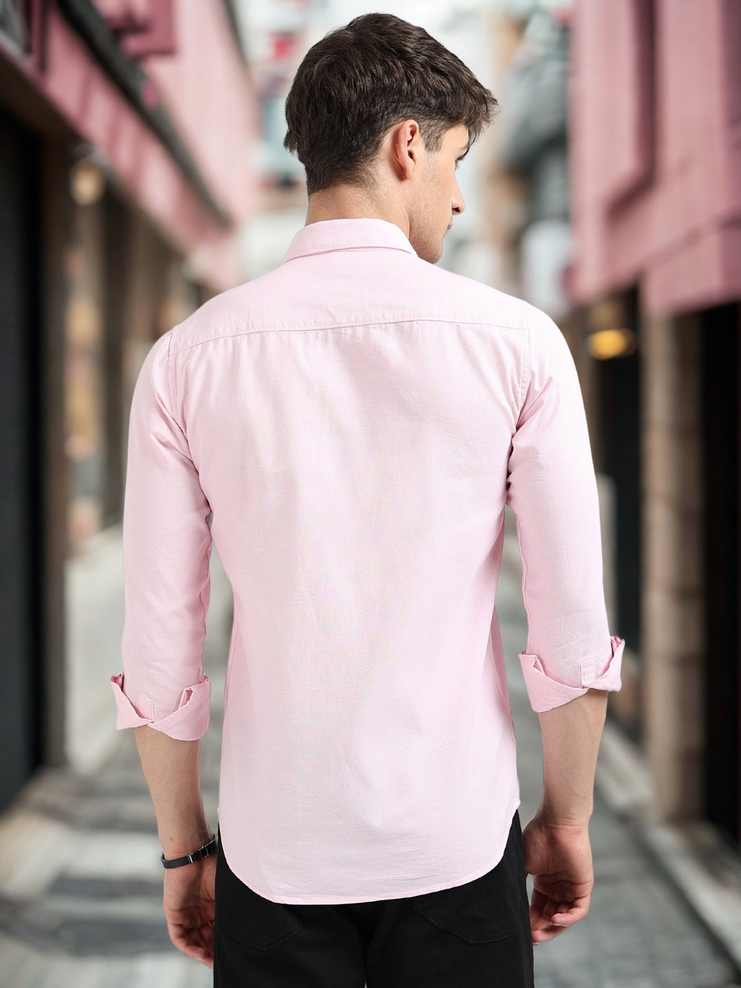 Baby Pink Solid Slim Fit Casual Shirts