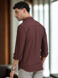 Men Maroon Full Sleeve Cotton Knitted Casual Shirt