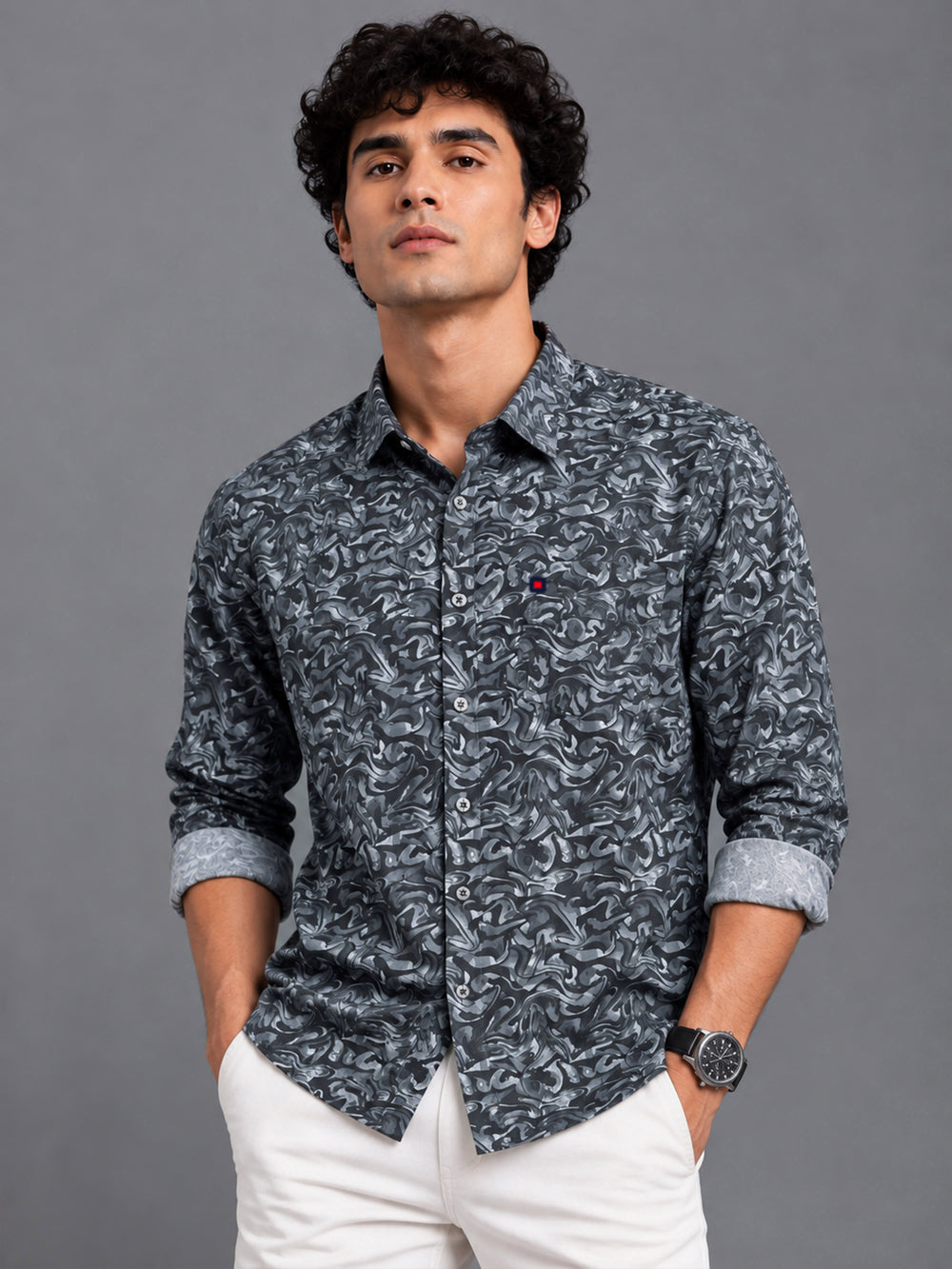 Men Olive Slim Fit Artistic Printed Casual Shirt