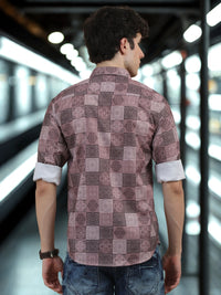 Men Dark Brown Slim Fit Printed Full Sleeve Casual Shirt