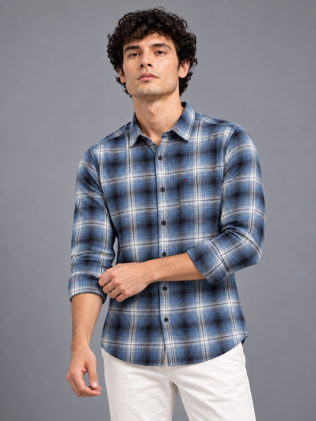 Men's Blue Slim Fit Checkered Casual Shirt