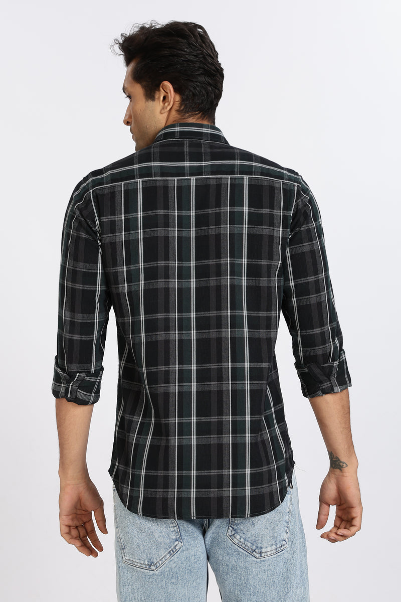 Men Green Checkered  Full Sleeve Slim Fit Casual Shirt