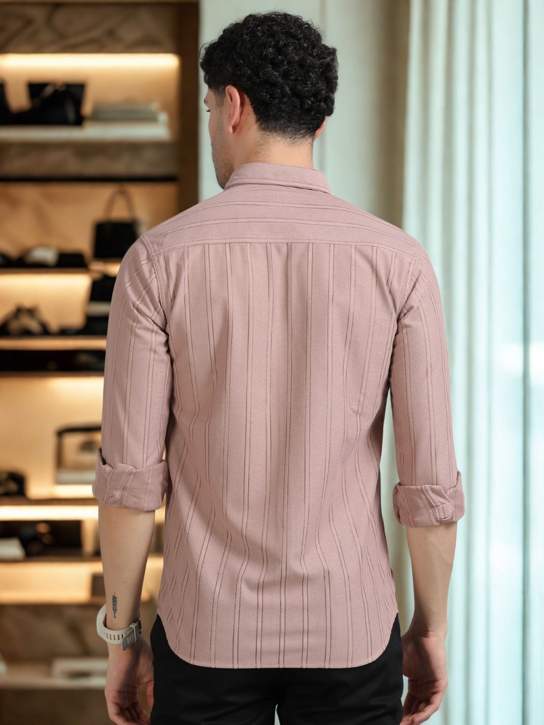 Men Brown Full Sleeve knitted Dobby Casual Shirt