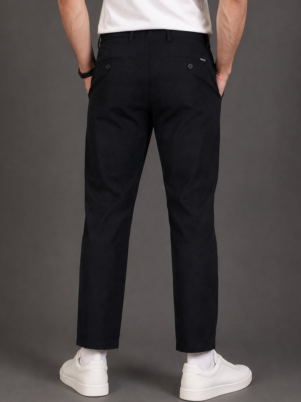 Men's Black Drift Fit Solid Design Linen Trousers