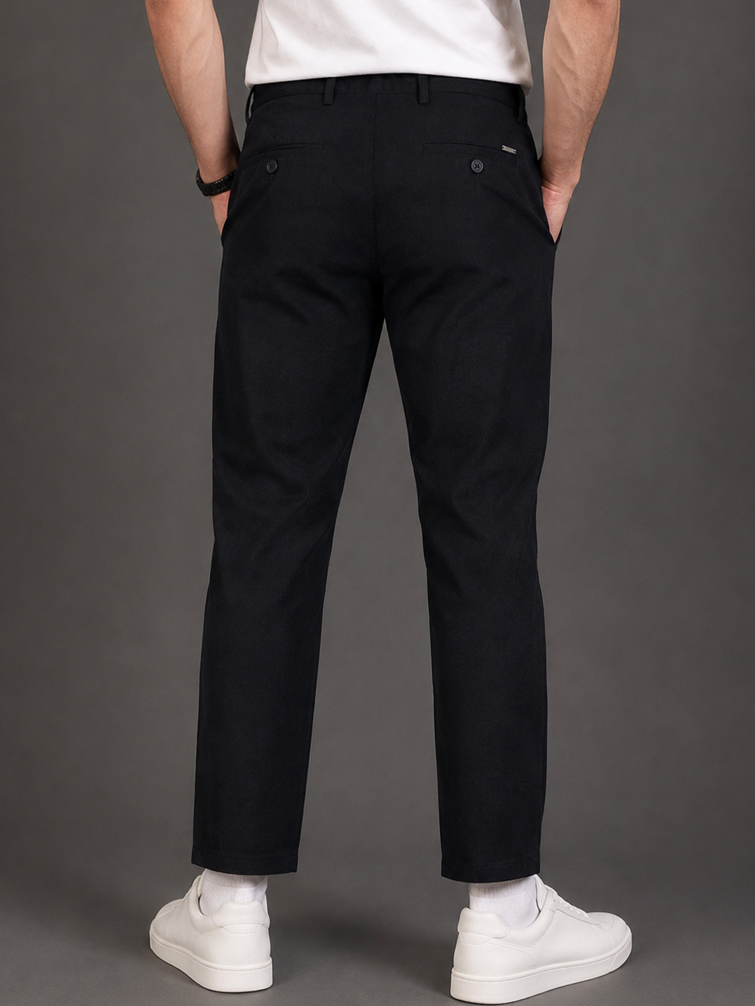 Men's Black Drift Fit Linen Trousers | Solid Design | Contemporary Fit | Smart-Casual & Office Wear