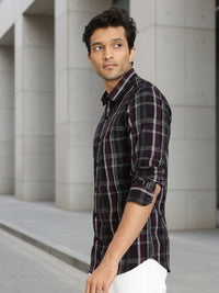 Men Brown Checkered Full Sleeve Slim Fit Casual Shirt