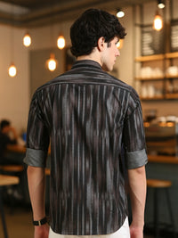 Men Brown Slim Fit Printed Full Sleeve Casual Shirt