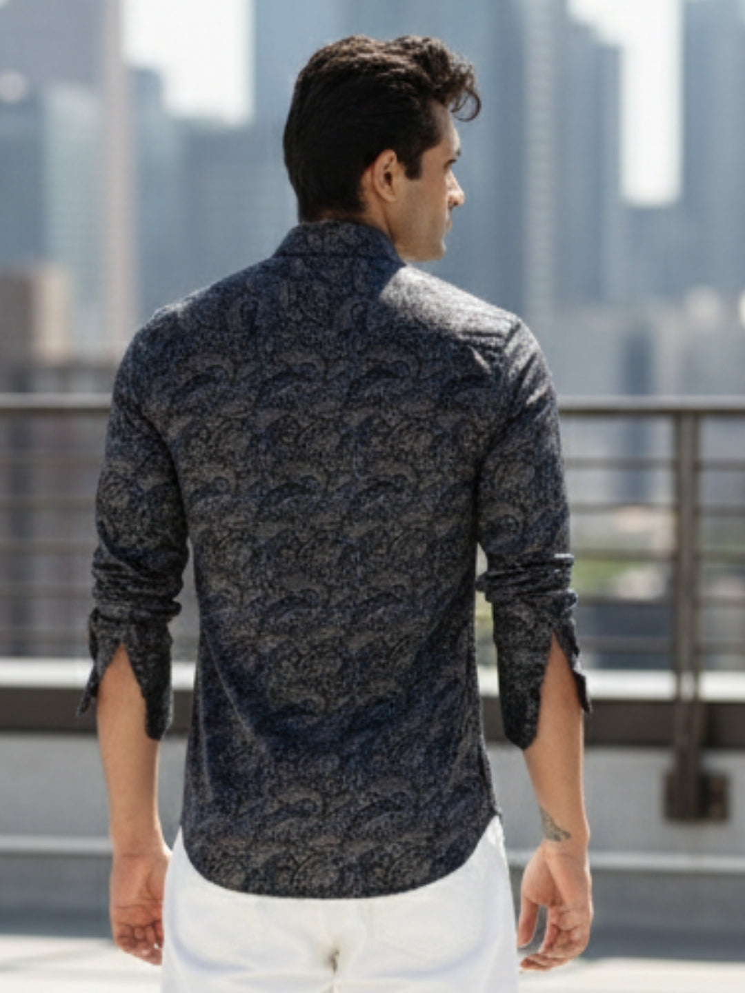 Men Blue Floral Print Full Sleeve Slim Fit Casual Shirts