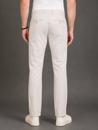 Men's Cream Solid Twill Stretch Trousers | Narrow Fit | Premium Twill | Smart-Casual & Office Wear