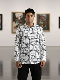 White Printed Slim Fit Cotton Full Sleeve Casual Shirt