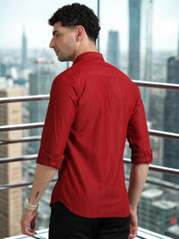 Men Red Full Sleeve knitted Dobby Casual Shirt