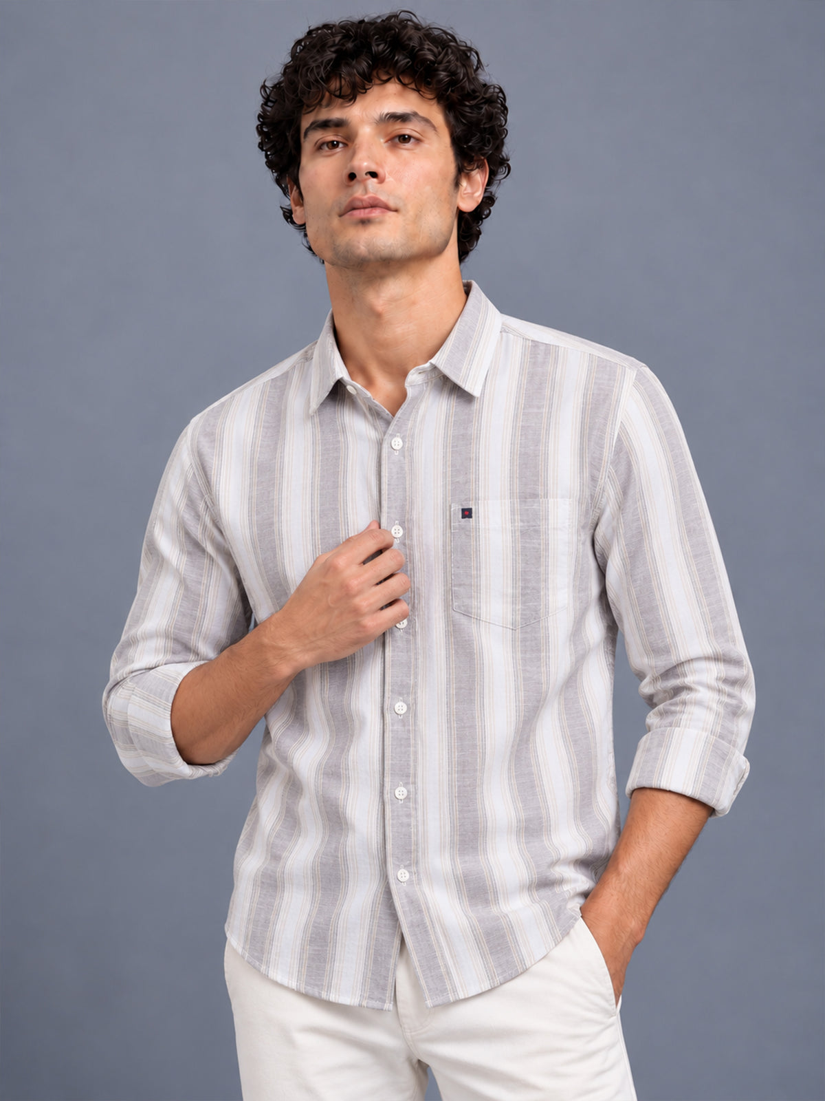 Men Lavender Slim Fit Striped Casual Shirt