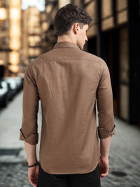 Brown Solid Slim Fit Casual Shirts