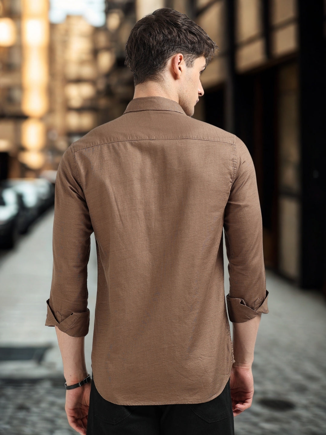 Brown Solid Slim Fit Casual Shirts