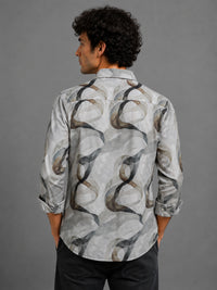 Men Light Green  Slim Fit Artistic Abstract Print Full Sleeve Casual Shirt