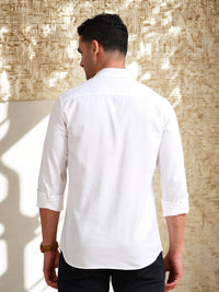Men White Slim Fit Solid Full Sleeve Casual Shirt