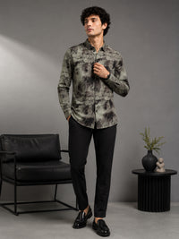 Men Beige Slim Fit Printed Full Sleeve Casual Shirt
