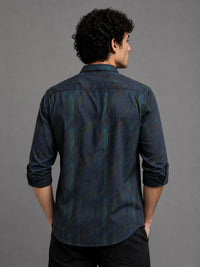 Men Navy Slim Fit Printed Full Sleeve Casual Shirt