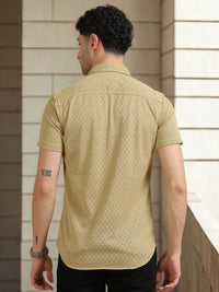 Men Khaki Half Sleeve knitted Dobby Casual Shirt