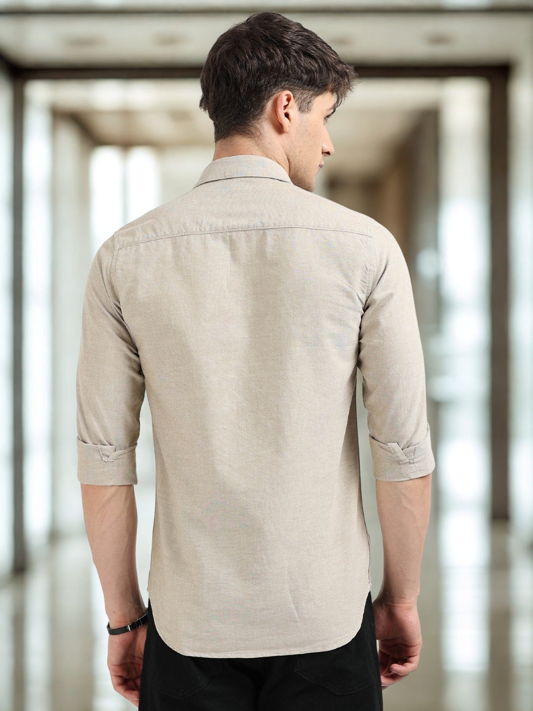 Khaki Oxford Slim Fit Casual Shirts