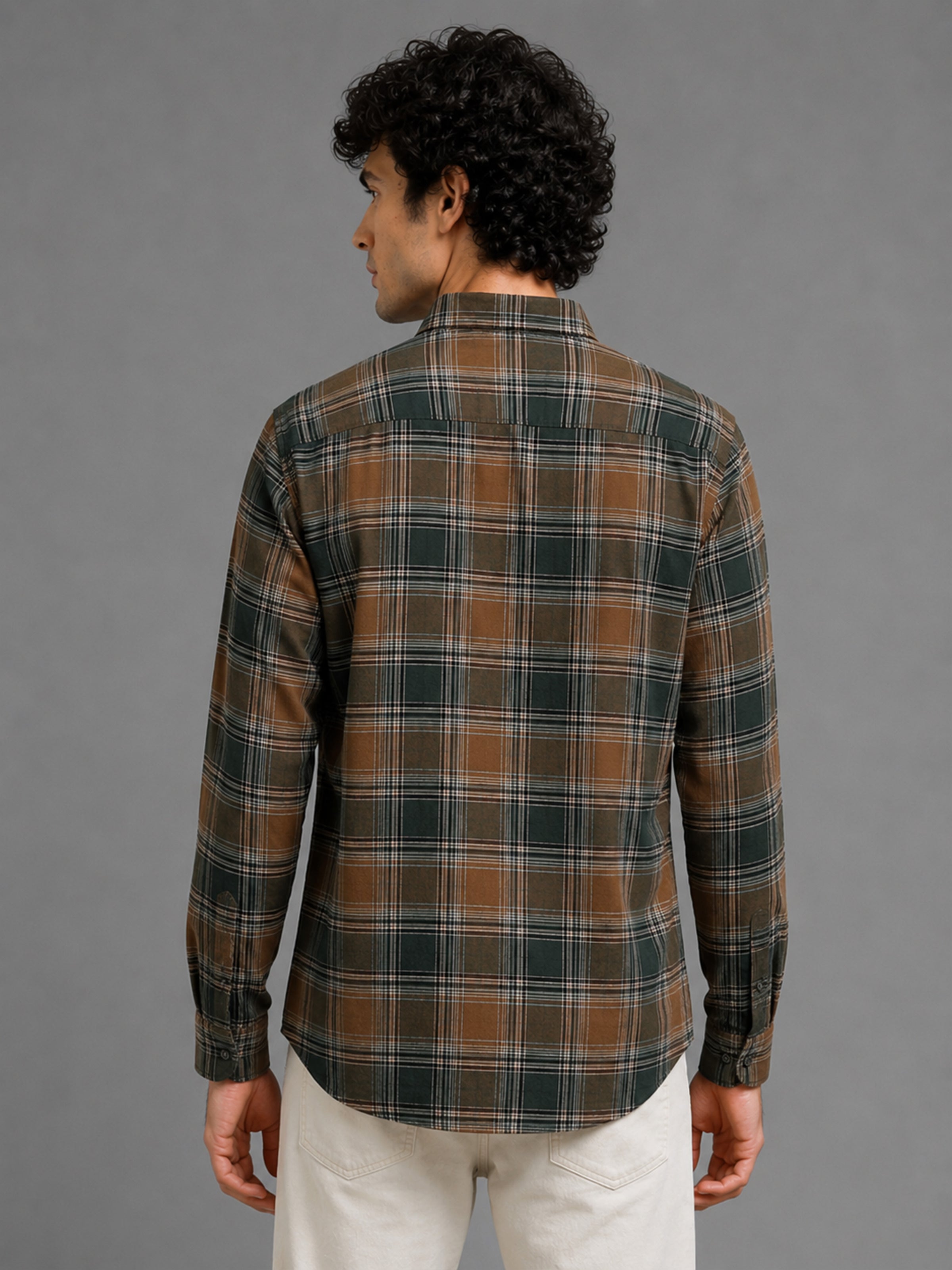 Men Green Slim Fit Plaid Check Full Sleeve Casual Shirt
