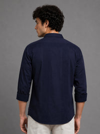Men Navy Slim Fit Embroidered Full Sleeve Casual Shirt