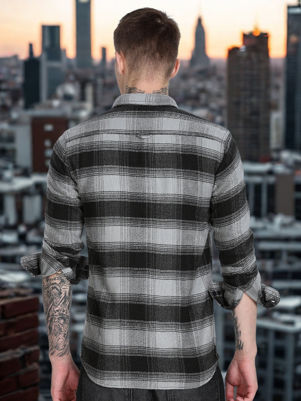 Black Plaid Checked Slim Fit Full Sleeve Shirt