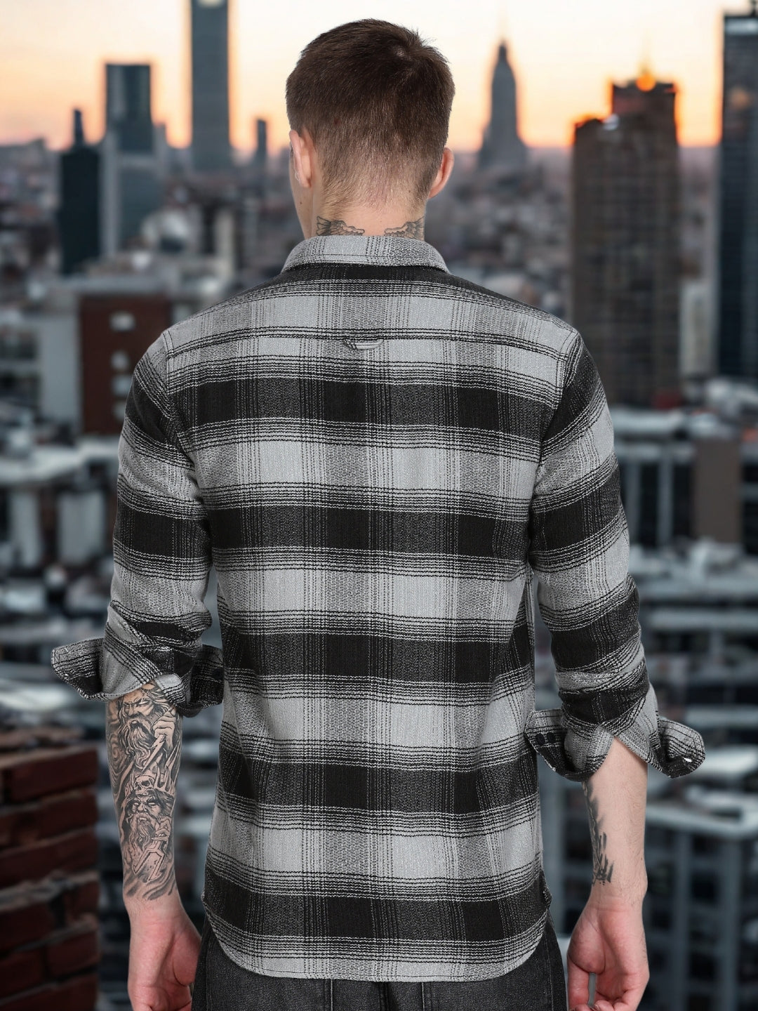 Black Plaid Checked Slim Fit Full Sleeve Shirt