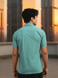 Men Blue Slim Fit Popcorn Half Sleeve Casual Shirt