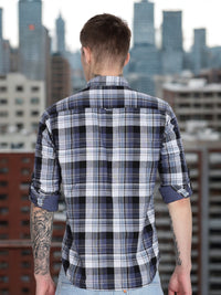 Navy Madras Checked Double Pocket Shirt