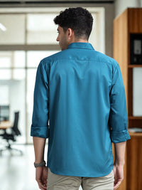Men Blue Slim Fit Solid Full Sleeve Casual Shirt