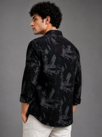 Men Navy Slim Fit Abstract Print Full Sleeve Casual Shirt