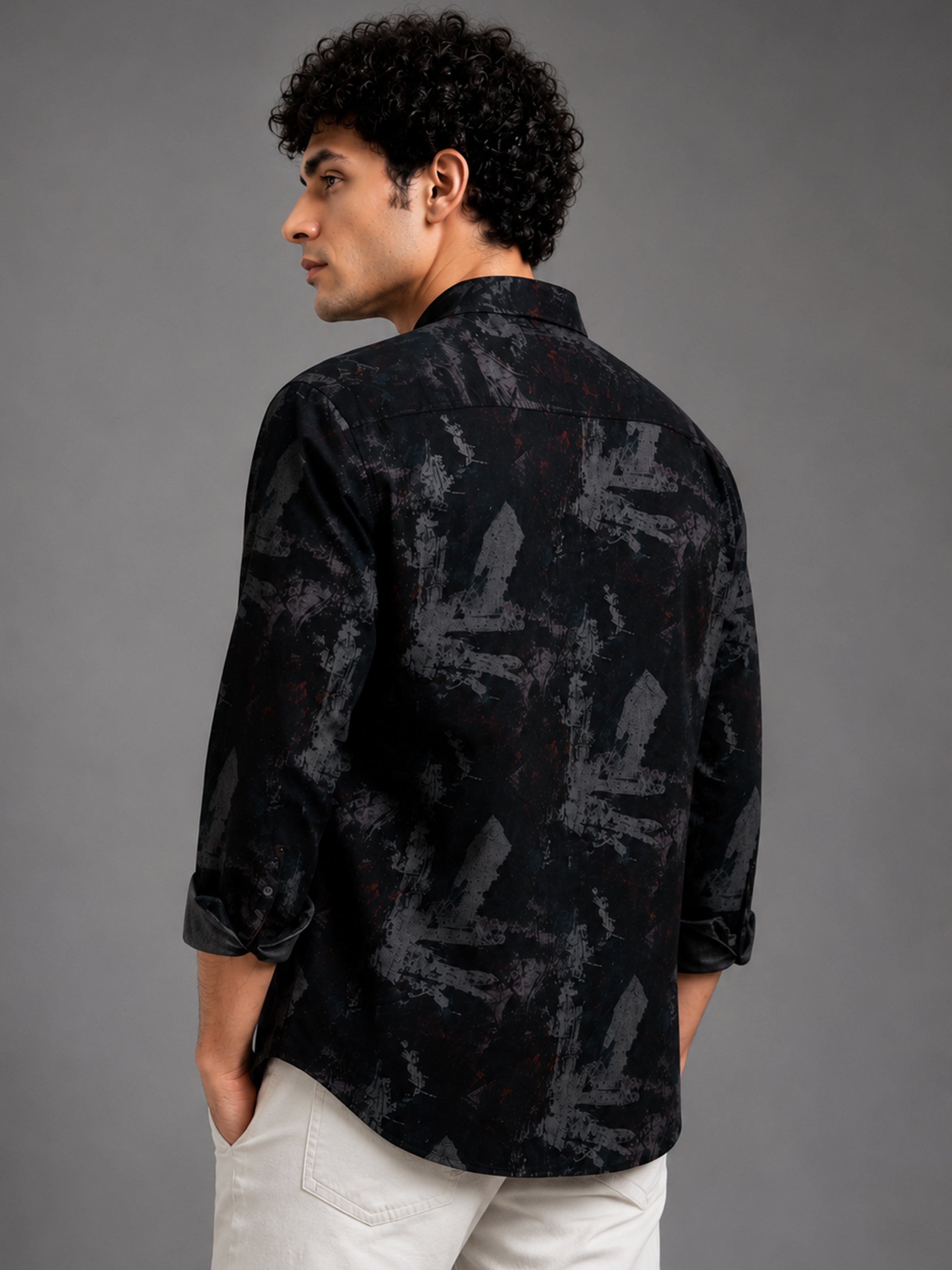 Men Navy Slim Fit Abstract Print Full Sleeve Casual Shirt