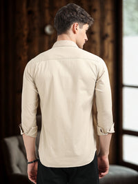 Beige Solid Slim Fit Casual Shirts