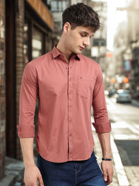 Dusty Pink Solid Slim Fit Casual Shirts