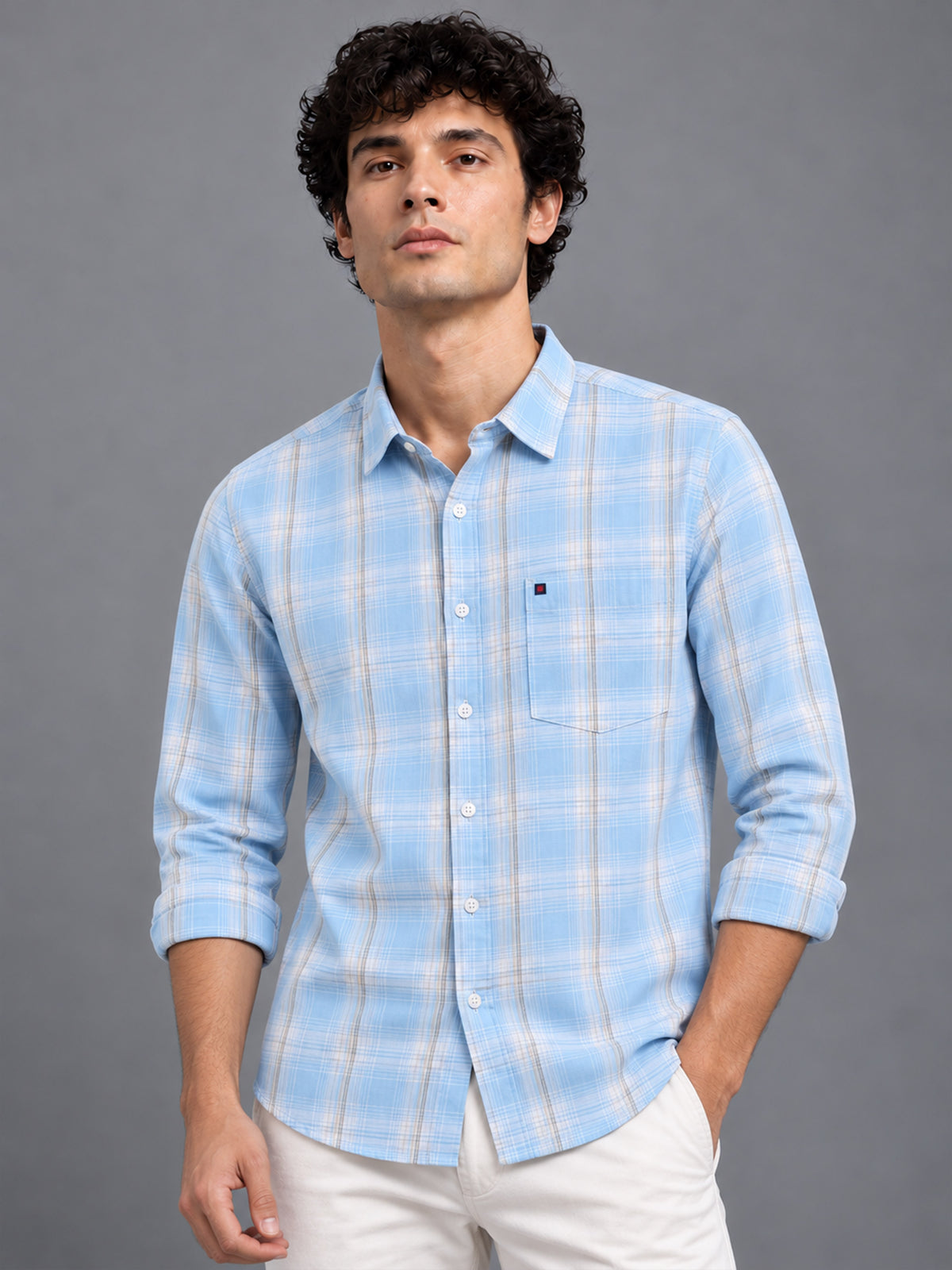 Men’s Blue Checkered Slim Fit Casual Shirt
