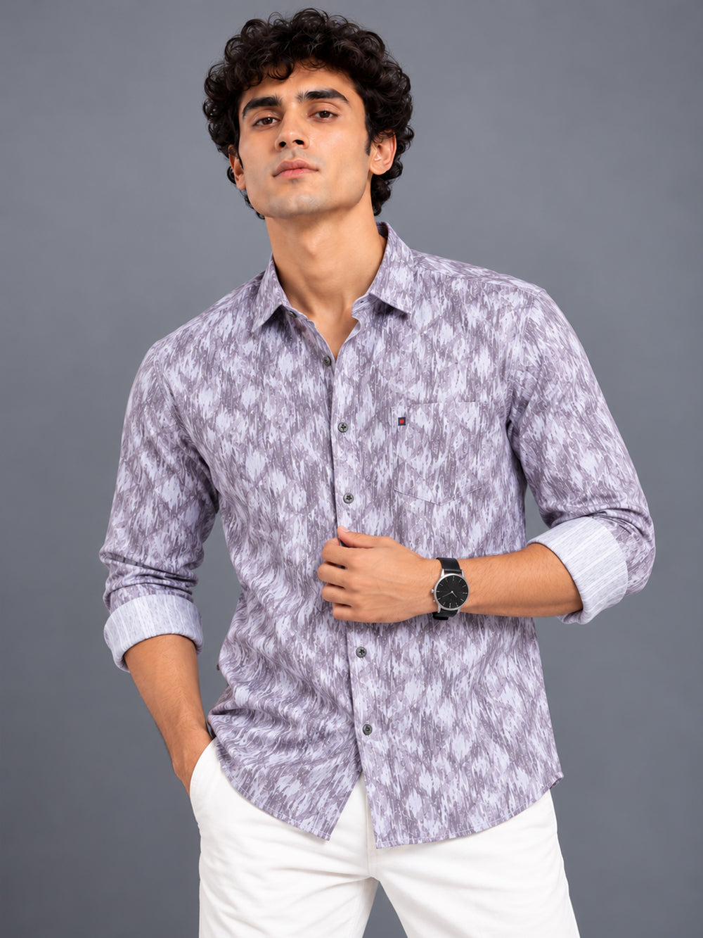 Men's Purple Slim Fit Premium Abstract Printed Casual Shirt