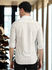 Men Cream Full Sleeve knitted Dobby Casual Shirt