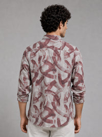 Men Brown Slim Fit Abstract Printed Full Sleeve Casual Shirt