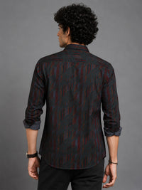 Men Green  Slim Fit Abstract Printed Full Sleeve Casual Shirt
